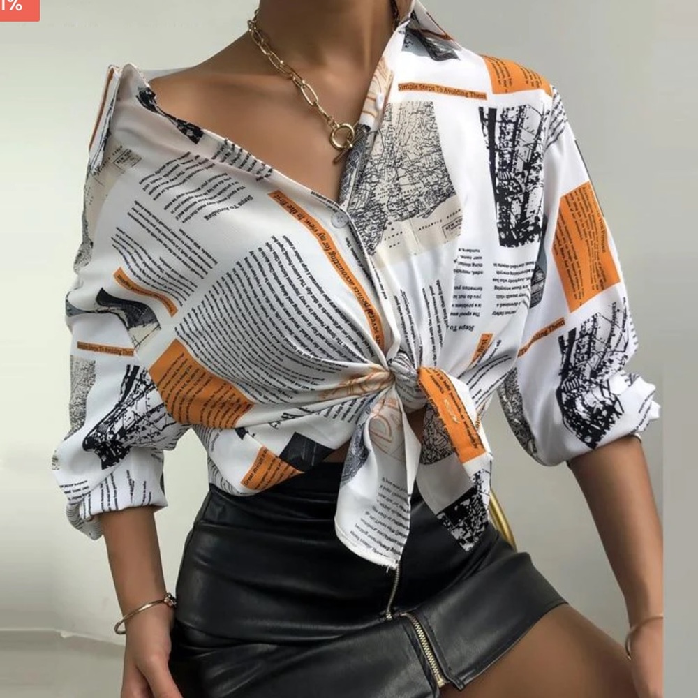 Newspaper button up blouse